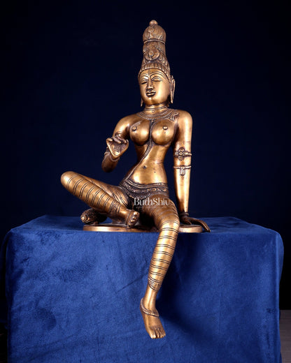 Pure Brass Bhoga Shakti Goddess Uma Parvati Sculpture – Chola Style (Without Base) 18" - Budhshiv.com