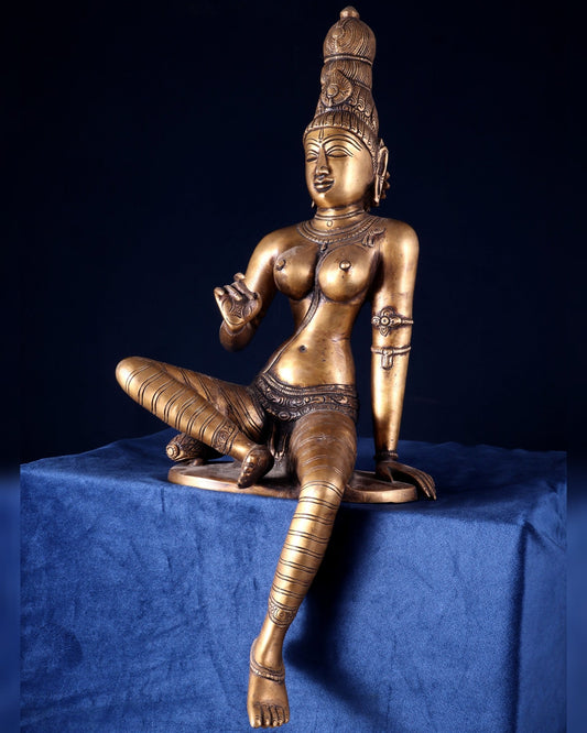 Pure Brass Bhoga Shakti Goddess Uma Parvati Sculpture – Chola Style (Without Base) 18" - Budhshiv.com