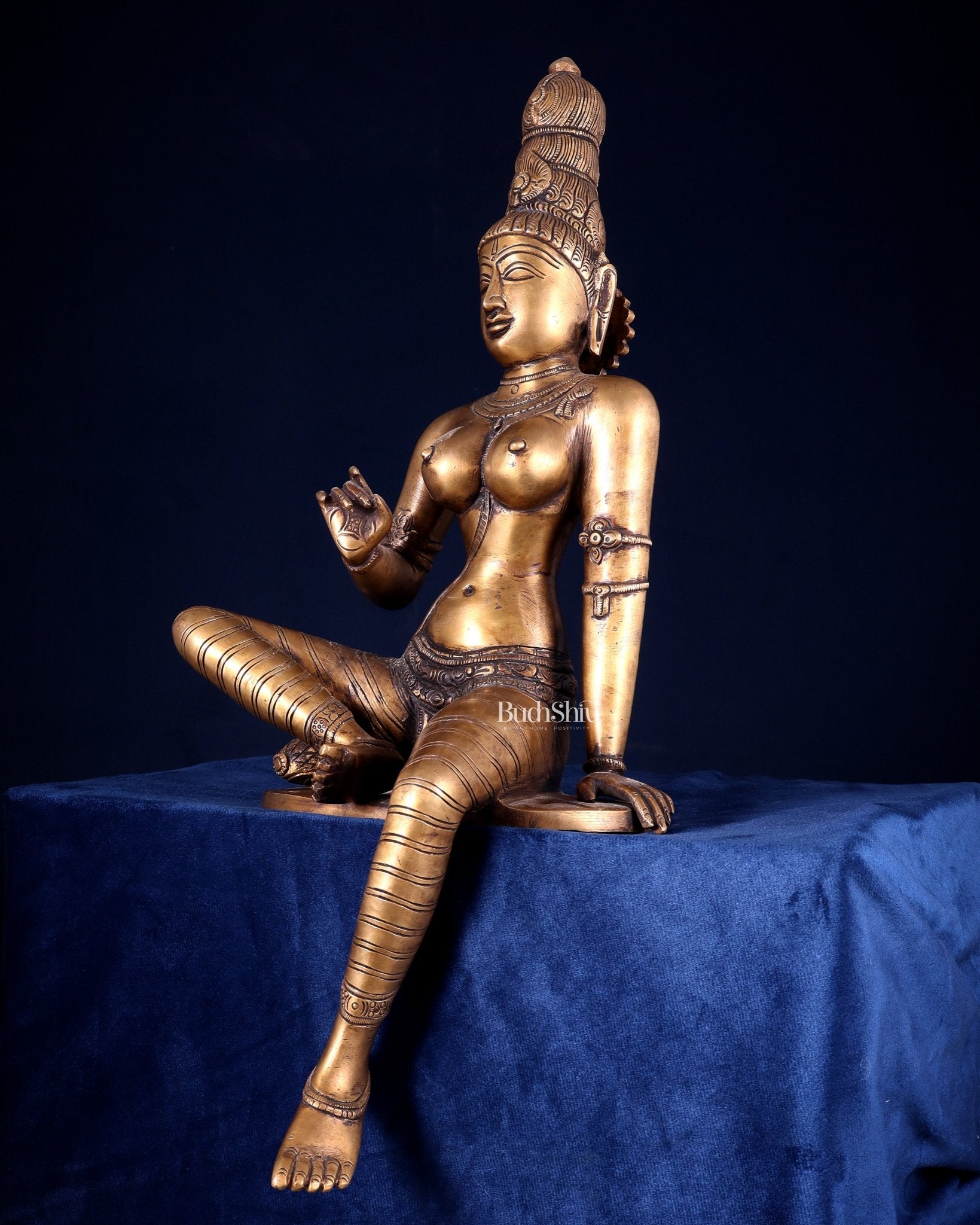 Pure Brass Bhoga Shakti Goddess Uma Parvati Sculpture – Chola Style (Without Base) 18" - Budhshiv.com