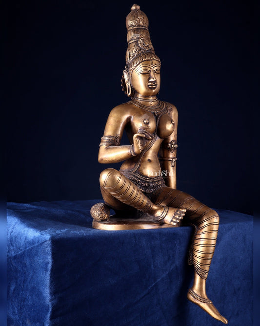 Pure Brass Bhoga Shakti Goddess Uma Parvati Sculpture – Chola Style (Without Base) 18" - Budhshiv.com