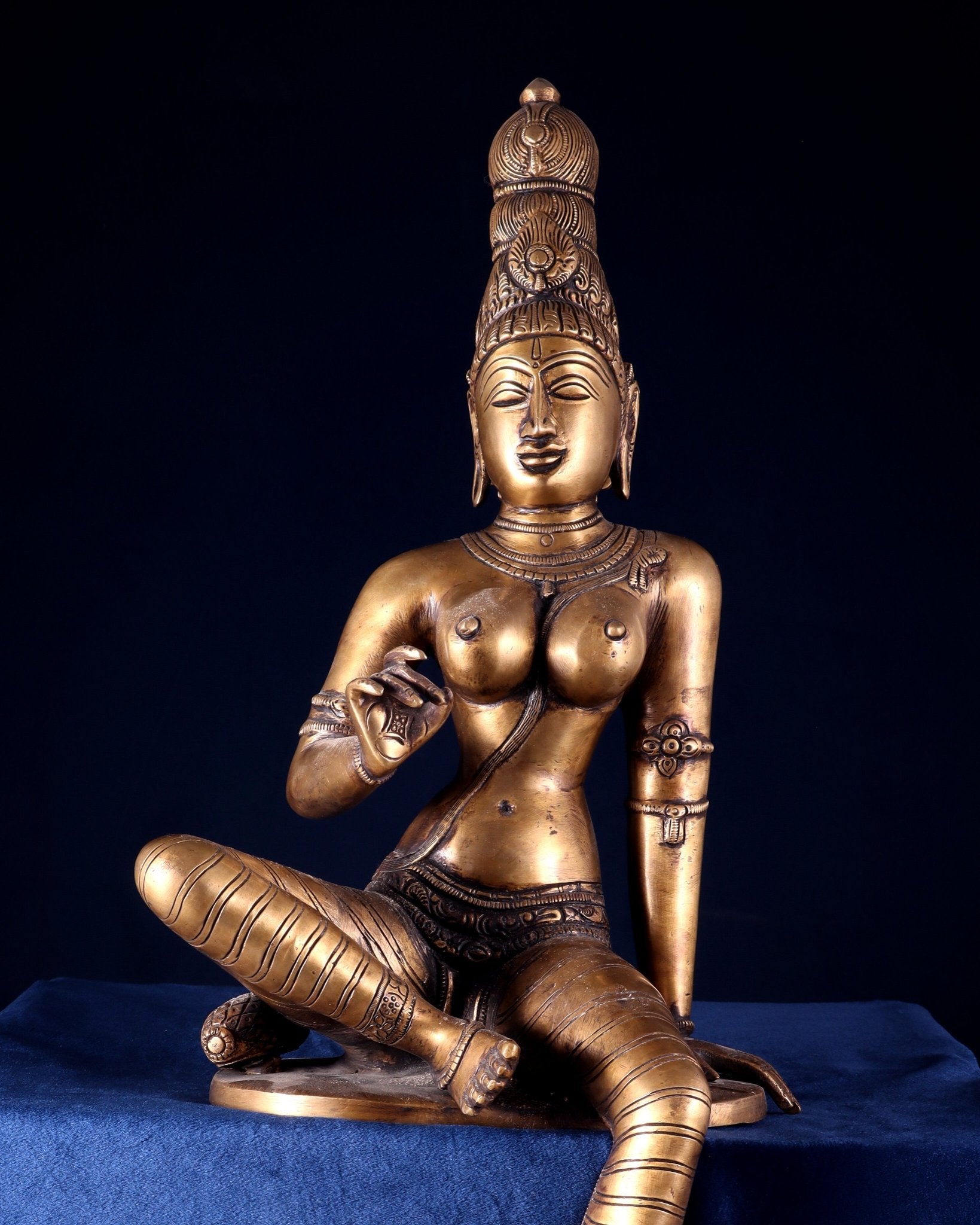 Pure Brass Bhoga Shakti Goddess Uma Parvati Sculpture – Chola Style (Without Base) 18" - Budhshiv.com
