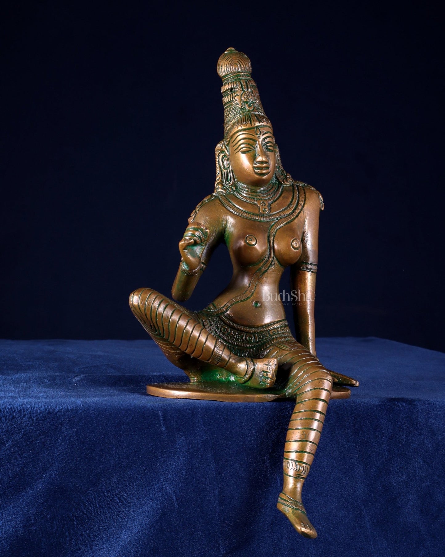 Pure Brass Bhoga Shakti Goddess Uma Parvati Sculpture – Chola Style (Without Base) 9.3" - Budhshiv.com