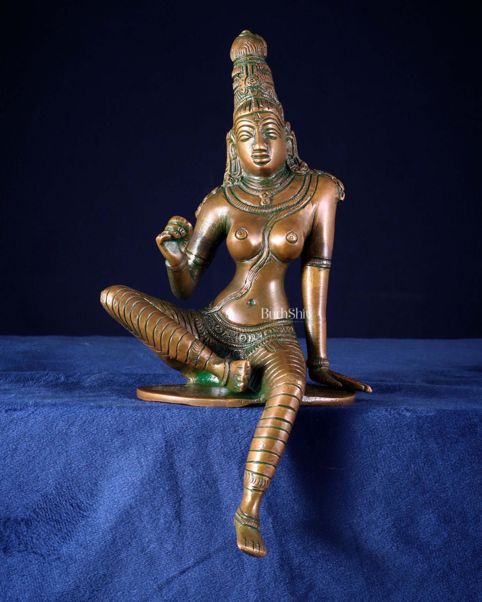 Pure Brass Bhoga Shakti Goddess Uma Parvati Sculpture – Chola Style (Without Base) 9.3" - Budhshiv.com