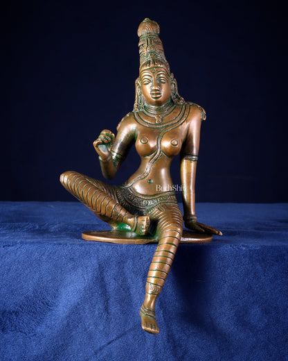 Pure Brass Bhoga Shakti Goddess Uma Parvati Sculpture – Chola Style (Without Base) 9.3" - Budhshiv.com