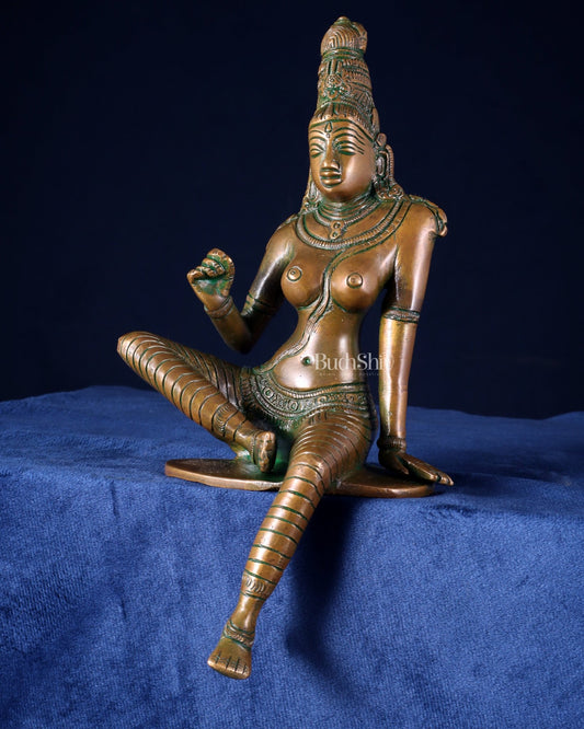Pure Brass Bhoga Shakti Goddess Uma Parvati Sculpture – Chola Style (Without Base) 9.3" - Budhshiv.com