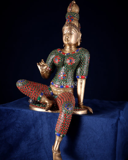 Pure Brass Bhoga Shakti Goddess Uma Parvati Sculpture – meenakari (Without Base) 18" - Budhshiv.com