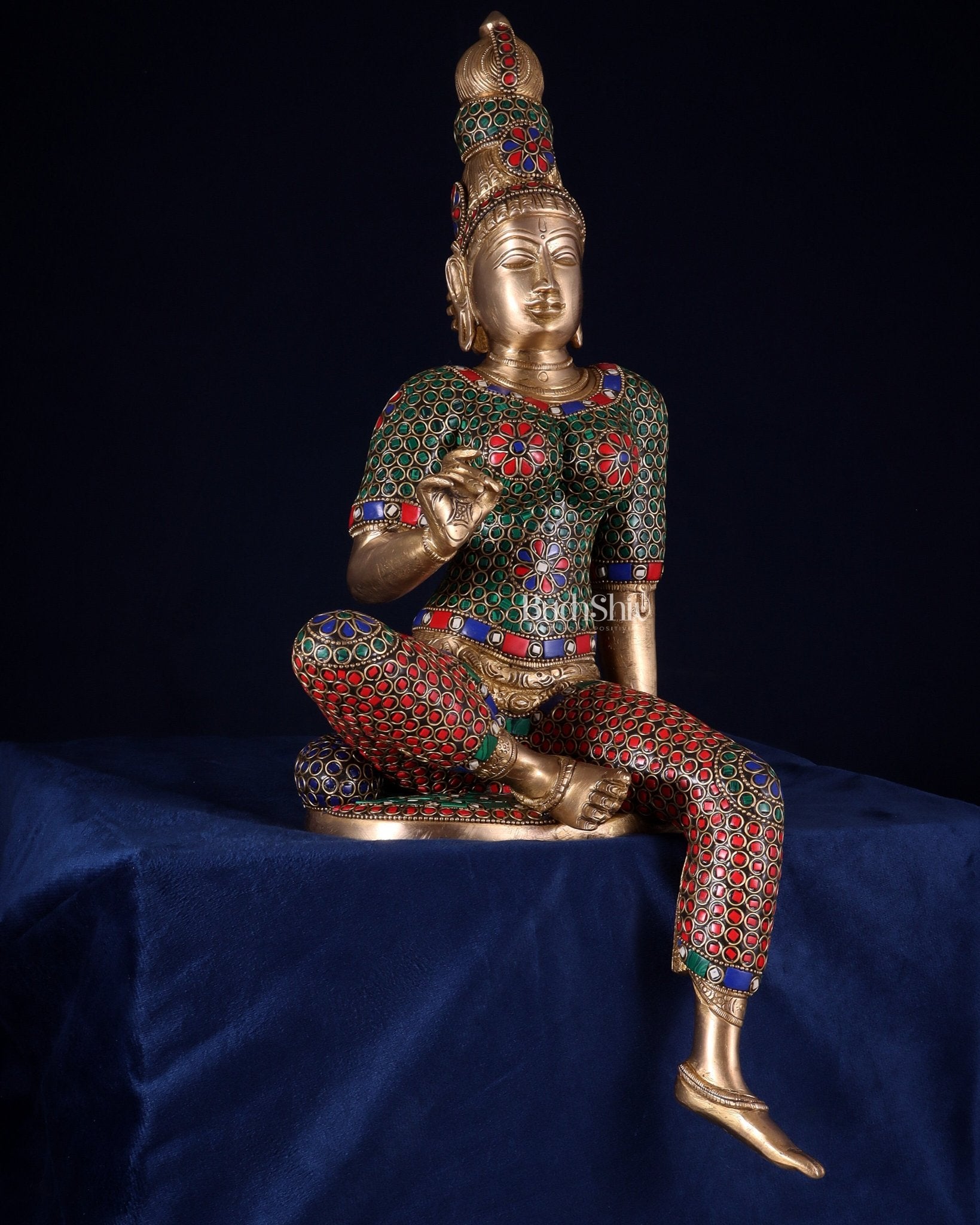Pure Brass Bhoga Shakti Goddess Uma Parvati Sculpture – meenakari (Without Base) 18" - Budhshiv.com