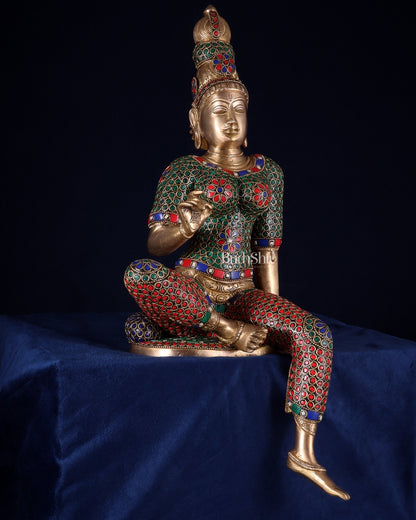 Pure Brass Bhoga Shakti Goddess Uma Parvati Sculpture – meenakari (Without Base) 18" - Budhshiv.com