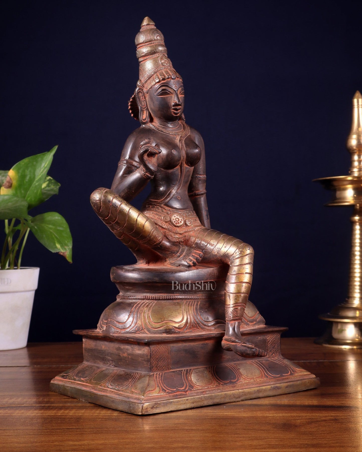 Pure Brass Bhoga Shakti Seated Parvati Idol - 12" - Budhshiv.com
