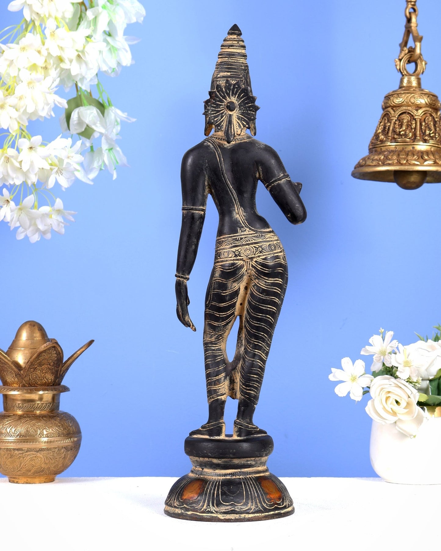 Pure Brass Bhoga Shakti Standing Uma Parvati Idol 18 inch antique patina - Budhshiv.com