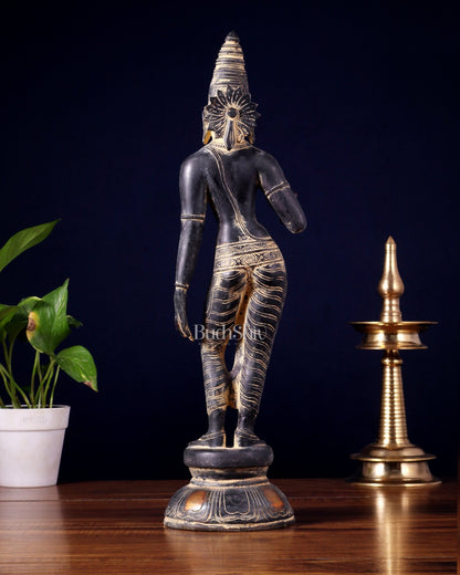 Pure Brass Bhoga Shakti Standing Uma Parvati Idol 18 inch antique patina - Budhshiv.com