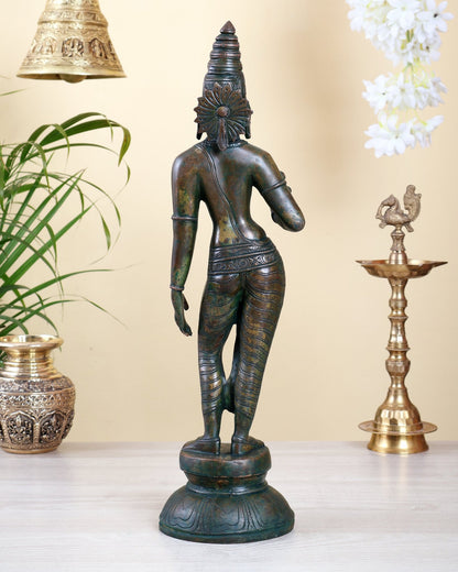 Pure Brass Bhoga Shakti Standing Uma Parvati Idol 18 inch Bronze patina - Budhshiv.com