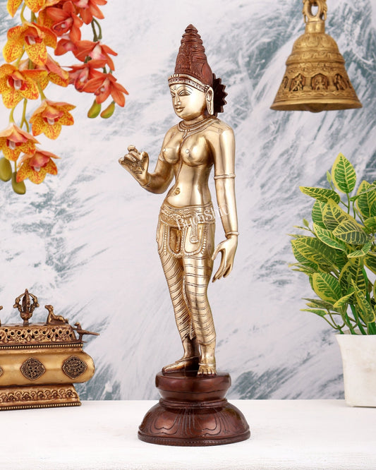 Pure Brass Bhoga Shakti Standing Uma Parvati Idol 18 inch Dual tone - Budhshiv.com