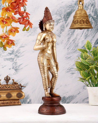 Pure Brass Bhoga Shakti Standing Uma Parvati Idol 18 inch Dual tone - Budhshiv.com