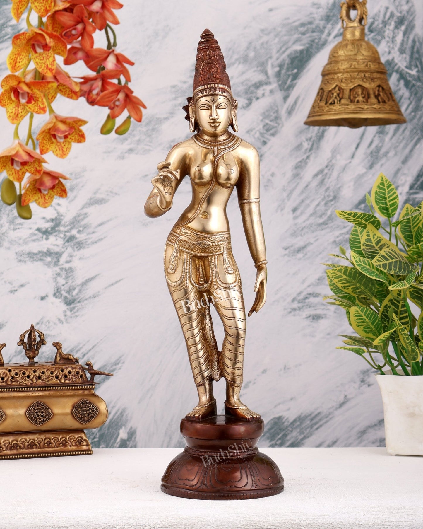 Pure Brass Bhoga Shakti Standing Uma Parvati Idol 18 inch Dual tone - Budhshiv.com