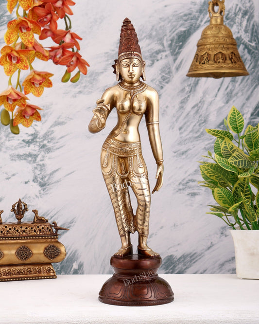 Pure Brass Bhoga Shakti Standing Uma Parvati Idol 18 inch Dual tone - Budhshiv.com