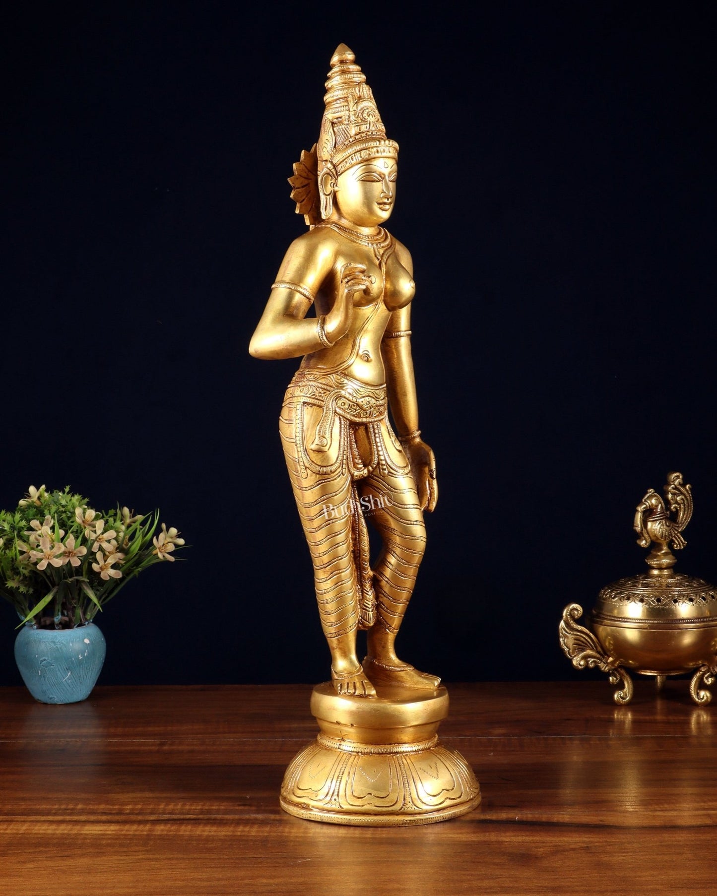 Pure Brass Bhoga Shakti Standing Uma Parvati Idol 18 inch - Budhshiv.com
