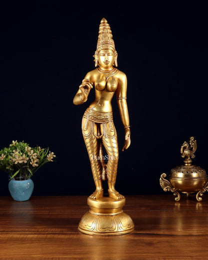 Pure Brass Bhoga Shakti Standing Uma Parvati Idol 18 inch - Budhshiv.com