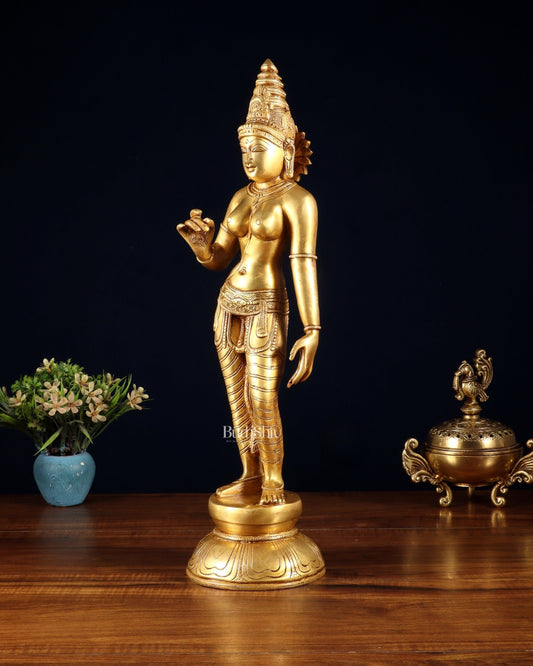 Pure Brass Bhoga Shakti Standing Uma Parvati Idol 18 inch - Budhshiv.com