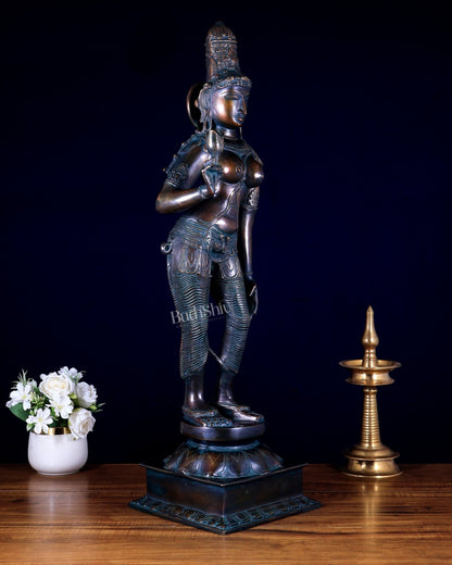 Pure Brass Bhoga Shakti Standing Uma Parvati Statue – bronze tone 29.5 inch - Budhshiv.com