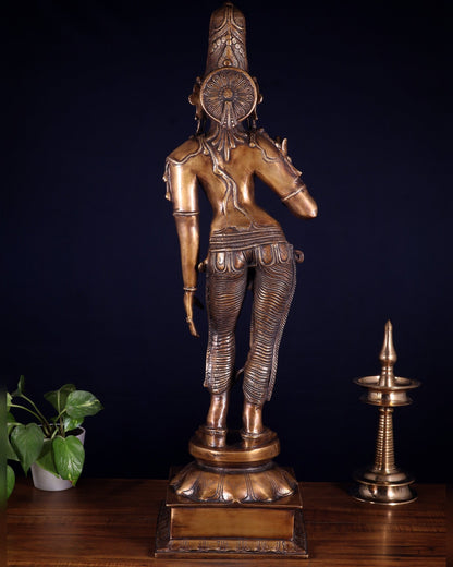 Pure Brass Bhoga Shakti Standing Uma Parvati Statue – Vintage Finish 29.5 inch - Budhshiv.com