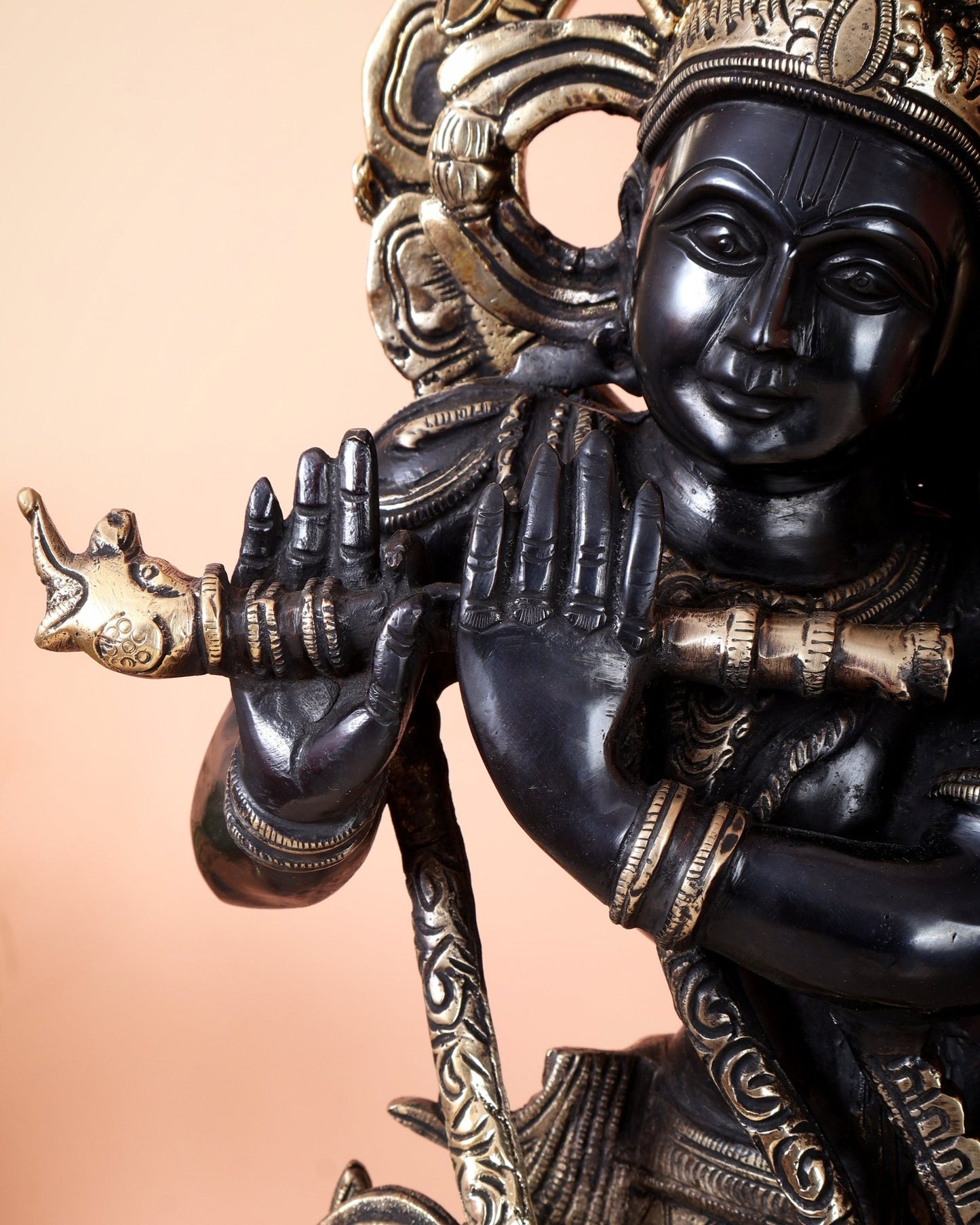 Pure Brass Black Krishna Statue – 22 inch Unique Stance & Divine Presence - Budhshiv.com