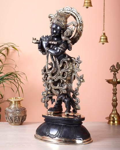 Pure Brass Black Krishna Statue – 22 inch Unique Stance & Divine Presence - Budhshiv.com