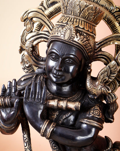 Pure Brass Black Krishna Statue – 22 inch Unique Stance & Divine Presence - Budhshiv.com