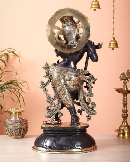 Pure Brass Black Krishna Statue – 22 inch Unique Stance & Divine Presence - Budhshiv.com