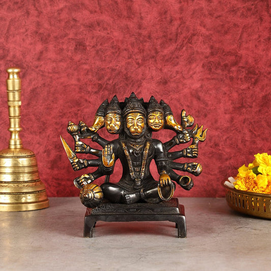 Pure Brass Black Panchmukhi Hanuman Idol - Superfine 6.5" - Budhshiv.com