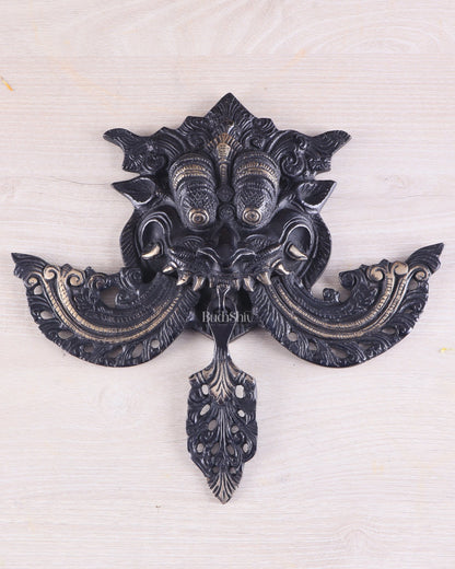 Pure Brass black tone Kirtimukha Yali Wall Hanging - 11" Height - Budhshiv.com