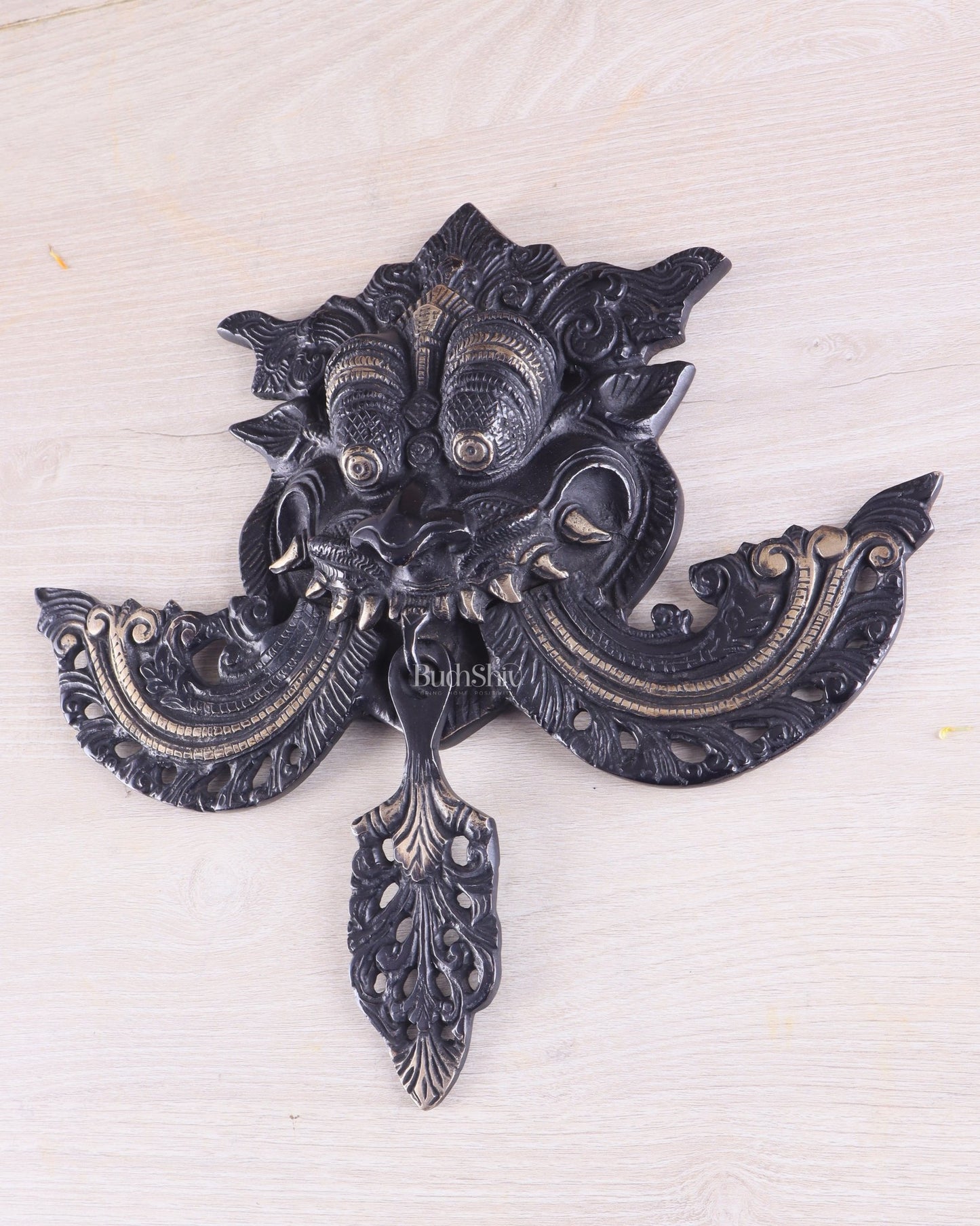 Pure Brass black tone Kirtimukha Yali Wall Hanging - 11" Height - Budhshiv.com