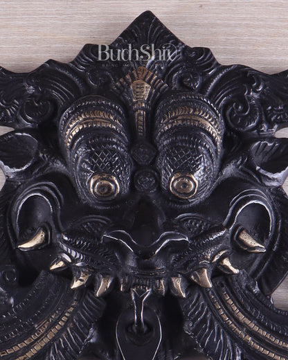 Pure Brass black tone Kirtimukha Yali Wall Hanging - 11" Height - Budhshiv.com