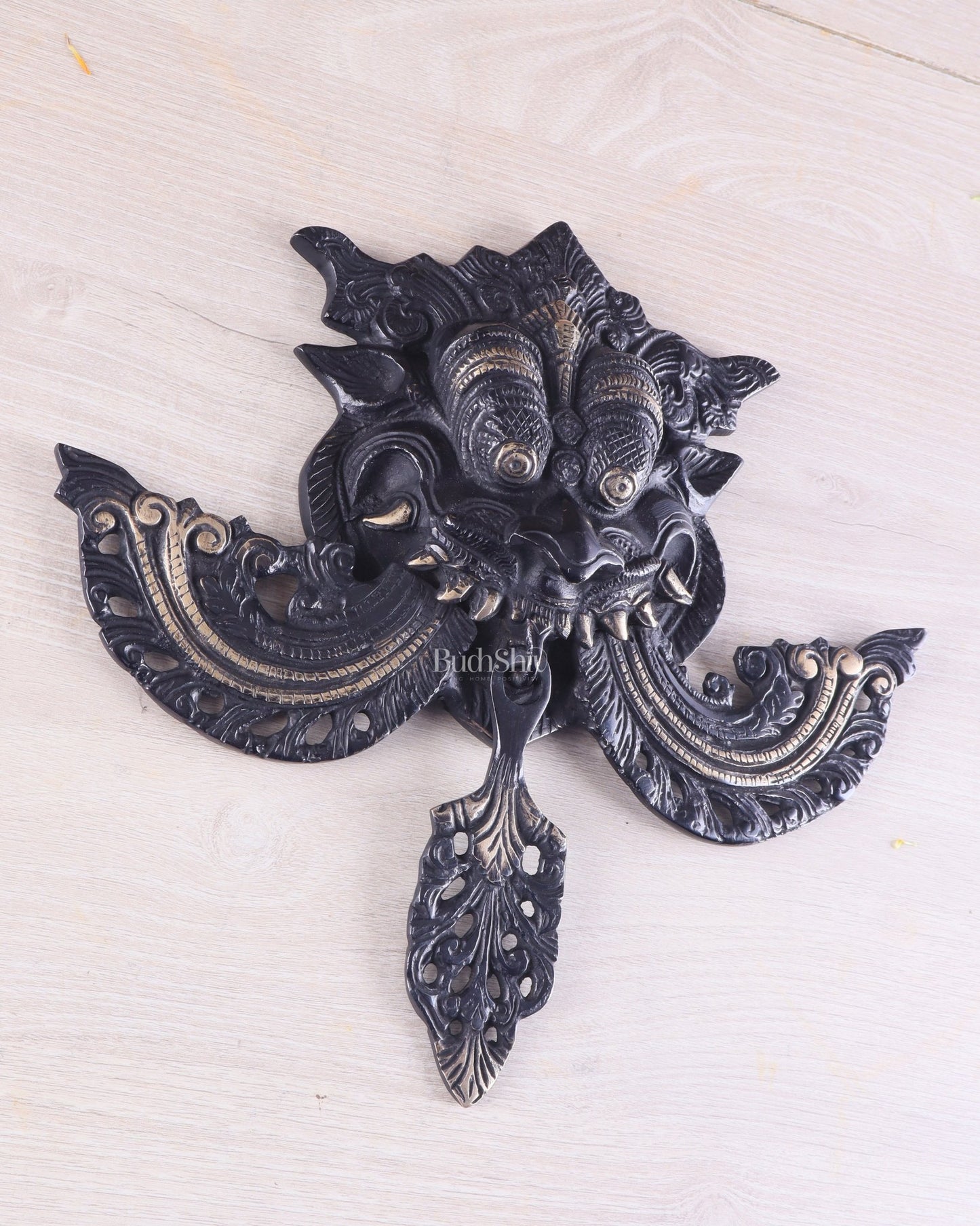 Pure Brass black tone Kirtimukha Yali Wall Hanging - 11" Height - Budhshiv.com