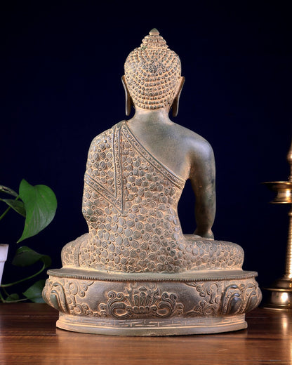 Pure Brass blessing Buddha Sculpture - 13" antique sand finish - Budhshiv.com