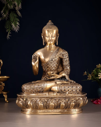 Pure Brass blessing Buddha Sculpture - 13" - Budhshiv.com