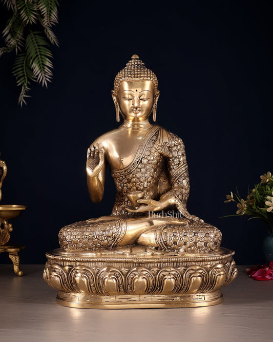 Pure Brass blessing Buddha Sculpture - 13" - Budhshiv.com