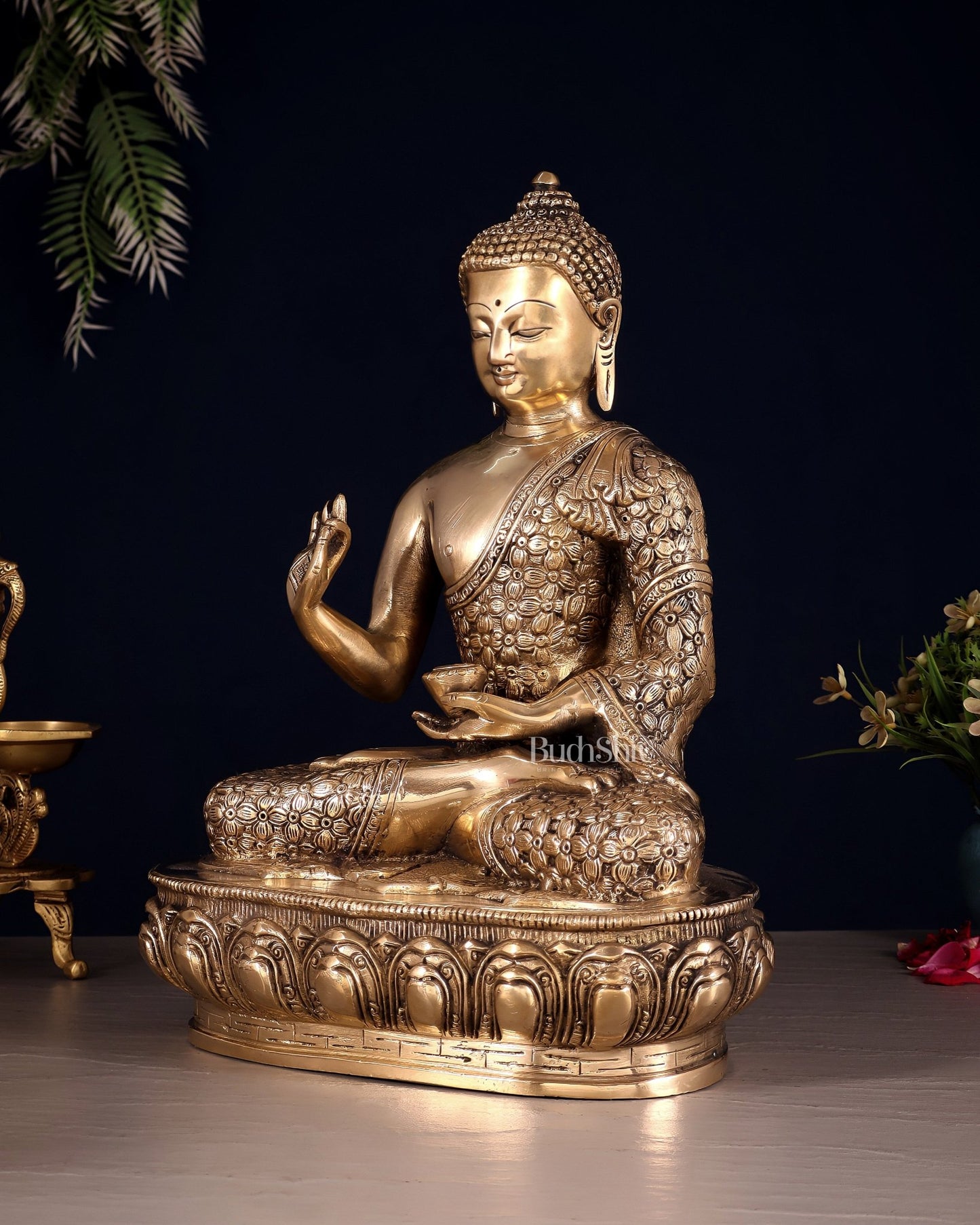 Pure Brass blessing Buddha Sculpture - 13" - Budhshiv.com