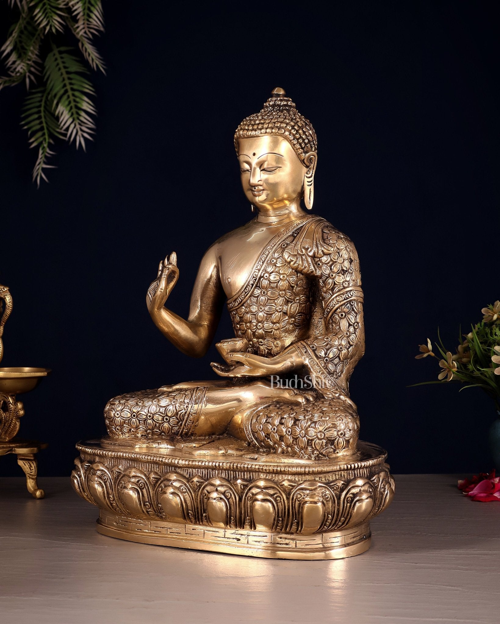 Pure Brass blessing Buddha Sculpture - 13" - Budhshiv.com