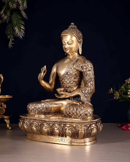 Pure Brass blessing Buddha Sculpture - 13" - Budhshiv.com