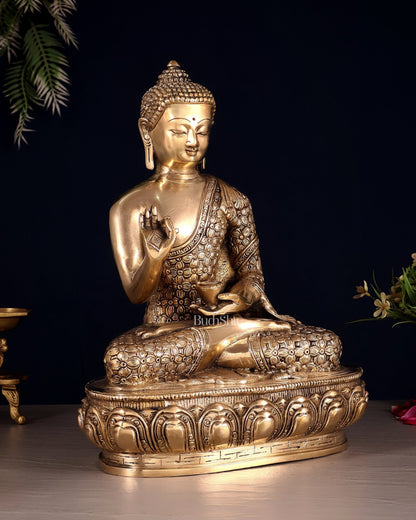Pure Brass blessing Buddha Sculpture - 13" - Budhshiv.com