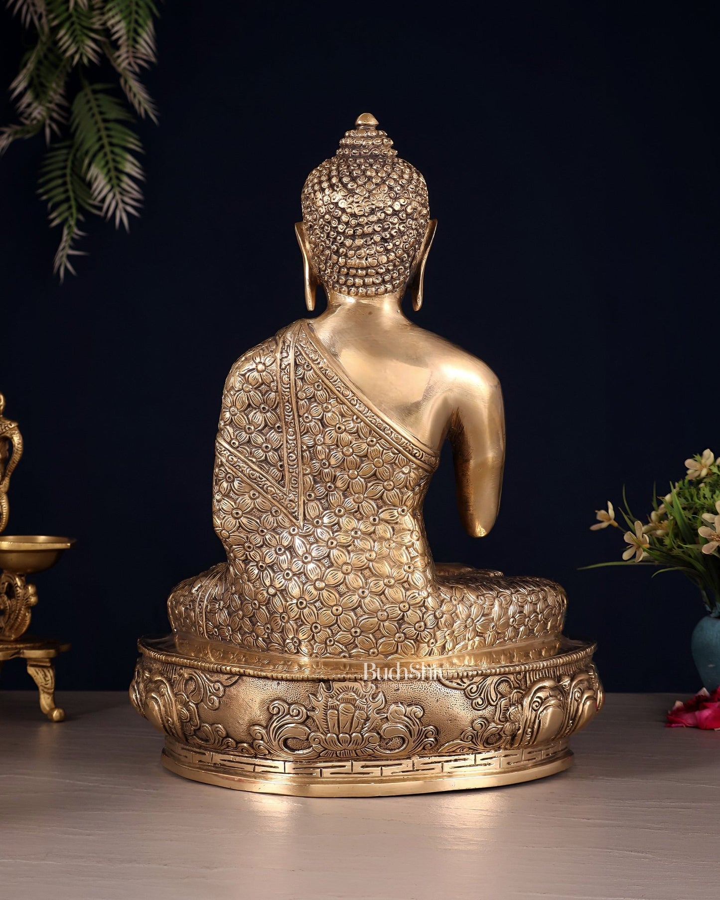 Pure Brass blessing Buddha Sculpture - 13" - Budhshiv.com