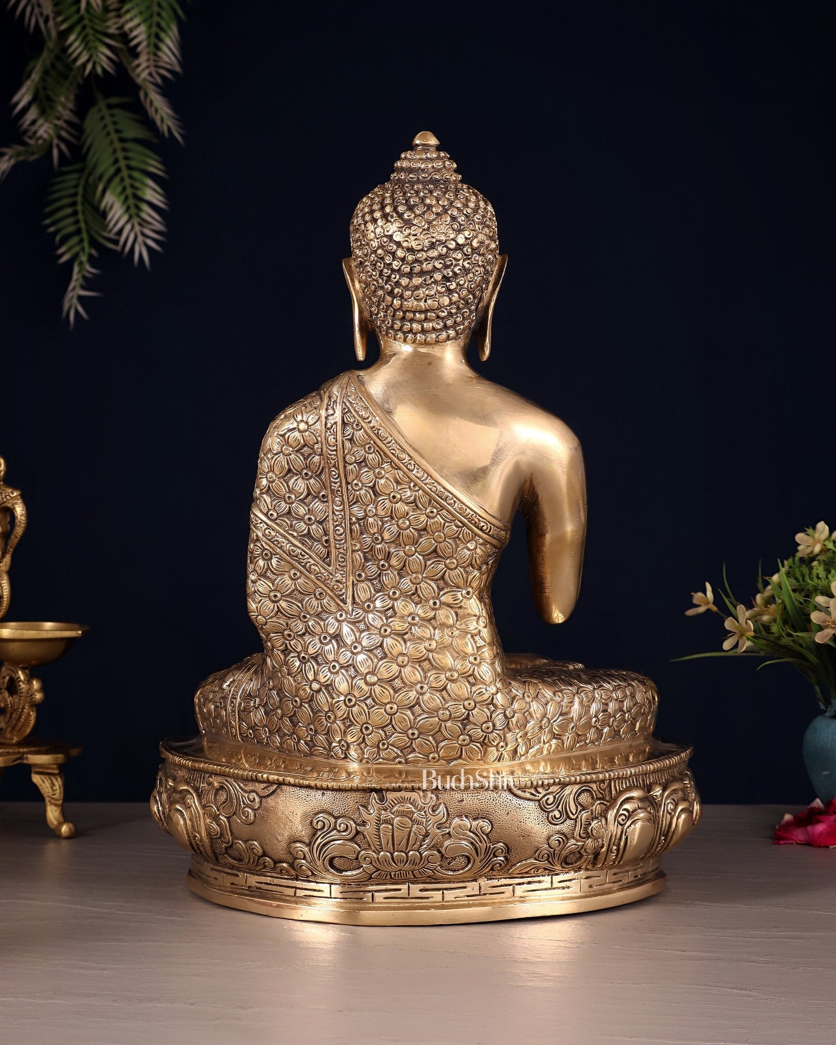 Pure Brass blessing Buddha Sculpture - 13" - Budhshiv.com
