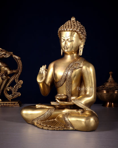 Pure Brass Blessing Buddha Statue 12 simple sober design - Budhshiv.com