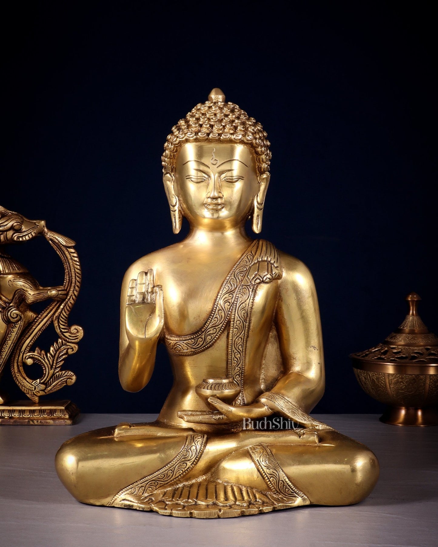 Pure Brass Blessing Buddha Statue 12 simple sober design - Budhshiv.com