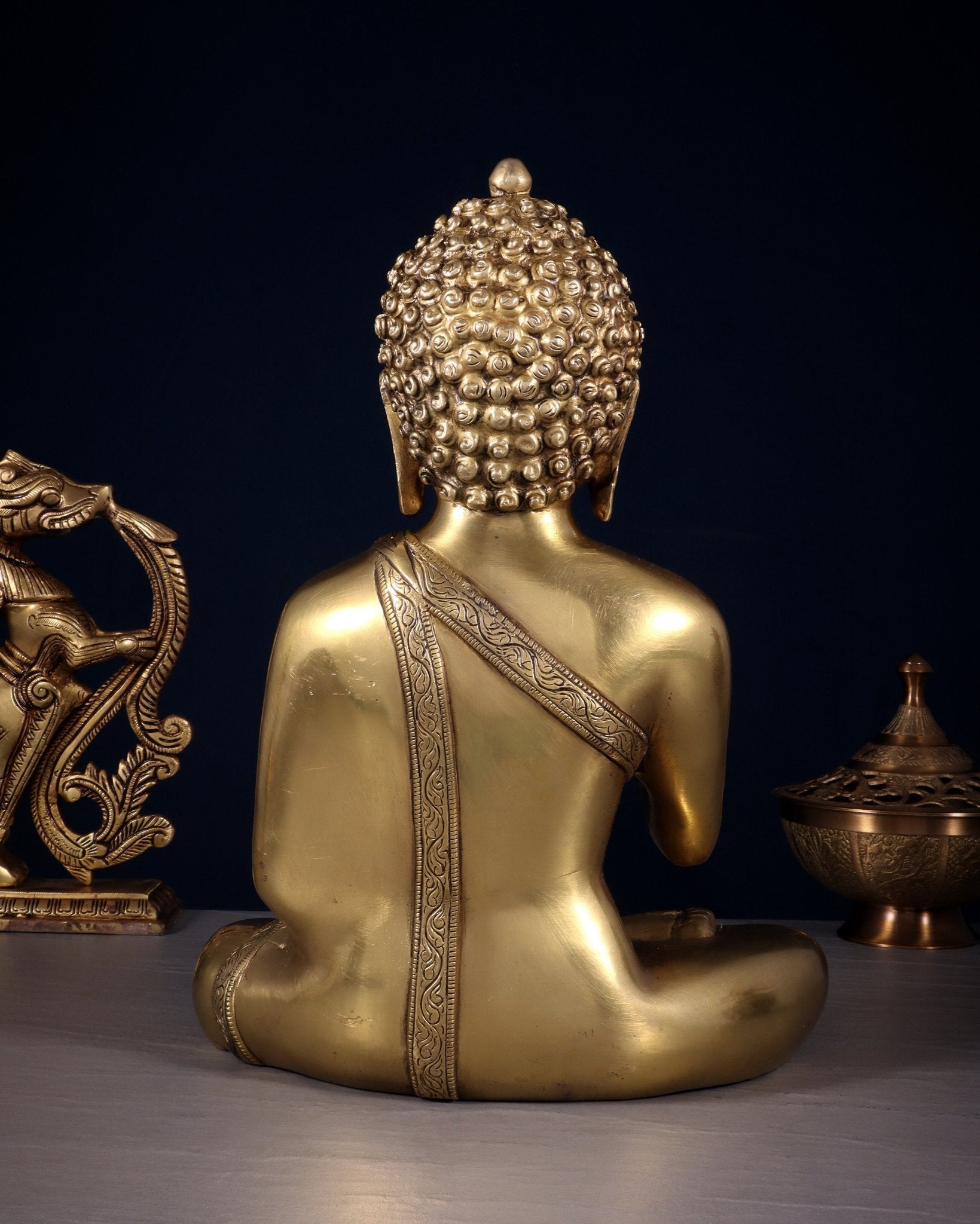 Pure Brass Blessing Buddha Statue 12 simple sober design - Budhshiv.com