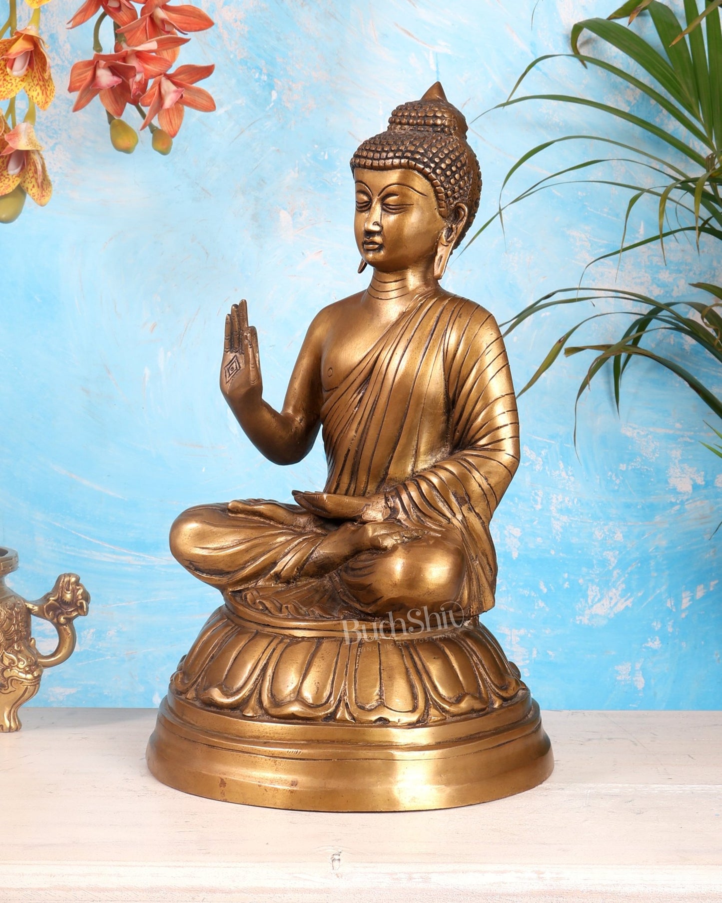 Pure Brass Blessing Buddha Statue - 16 Inch - Budhshiv.com