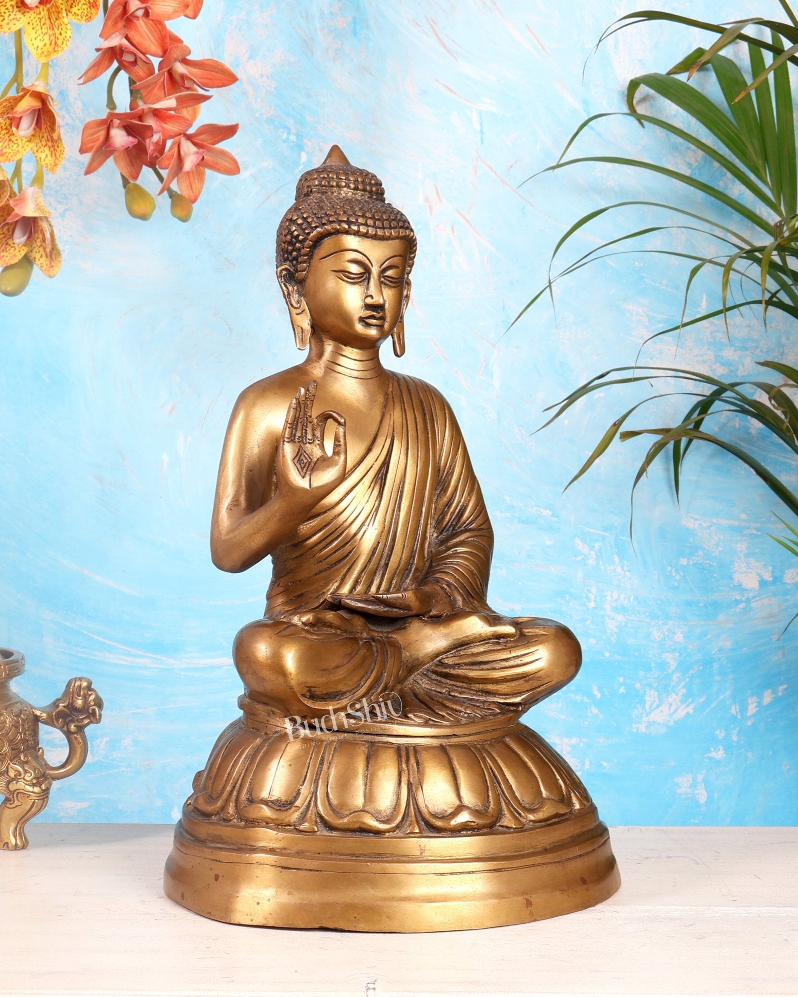 Pure Brass Blessing Buddha Statue - 16 Inch - Budhshiv.com
