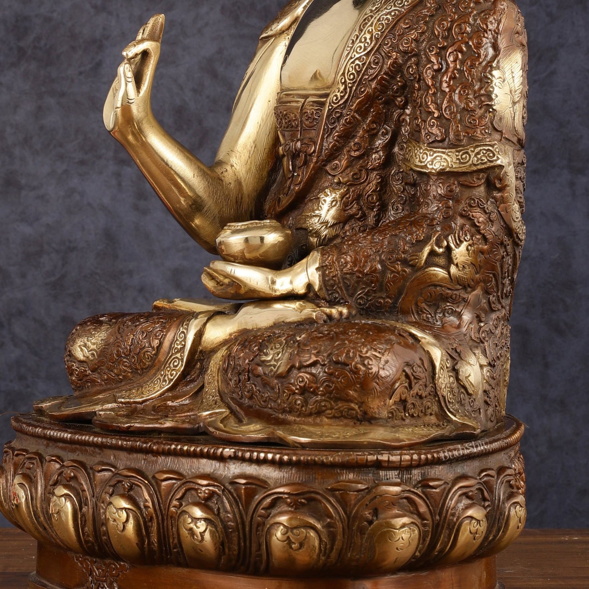 Pure Brass Blessing Buddha Statue - 17" | Dual Tone Beauty - Budhshiv.com