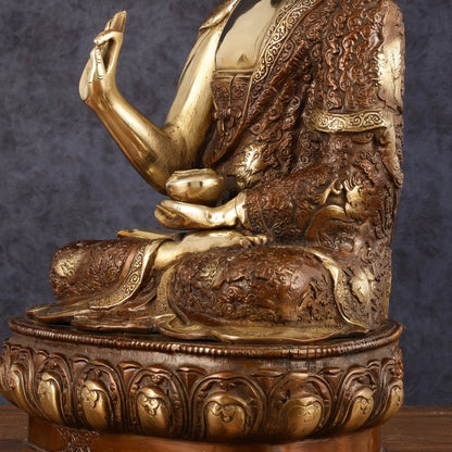 Pure Brass Blessing Buddha Statue - 17" | Dual Tone Beauty - Budhshiv.com